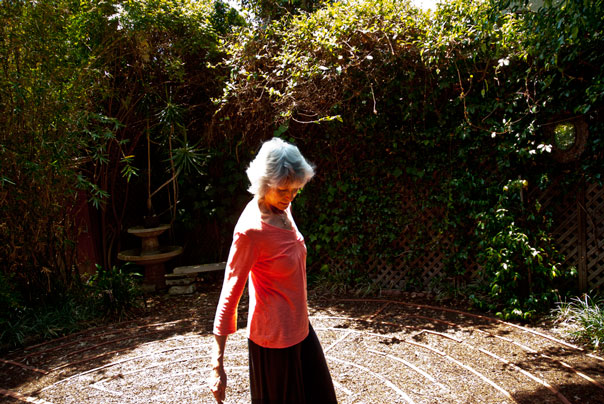 Nancy walking on the labyrinth